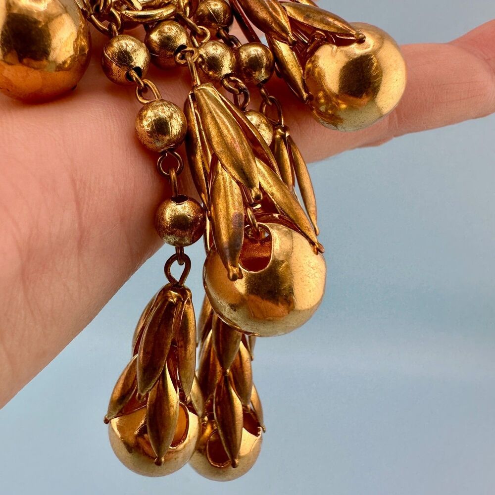 Vintage Art Deco Necklace Fringe Chain Antiqued Gold Tone Etruscan Revival State - Picture 11 of 16